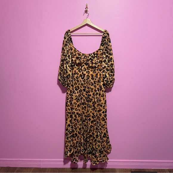 Hutch Dress Women's Size 1X Leopard Print Twist-Front Puff-Sleeve Ruffle-Hem - Picture 2 of 13